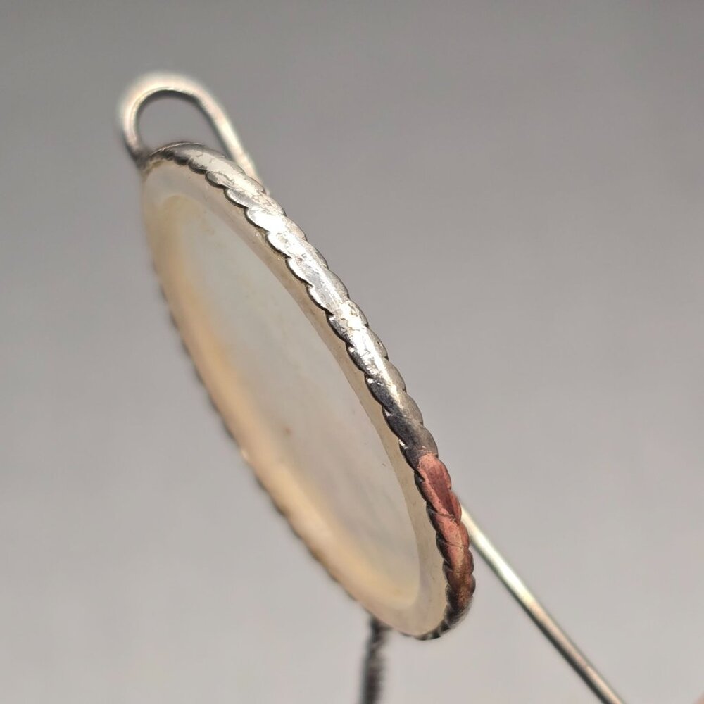 VTG Italian Sterling Silver MOP Stick Pin 3" Figaro Safety Chain - Picture 7 of 11